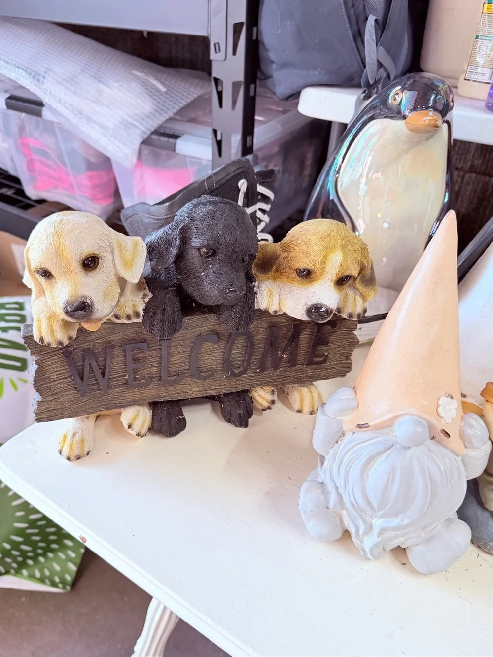 Garden Figurine Bundle - Penguins, Gnomes & Dogs - Black, White, Tan, Pink